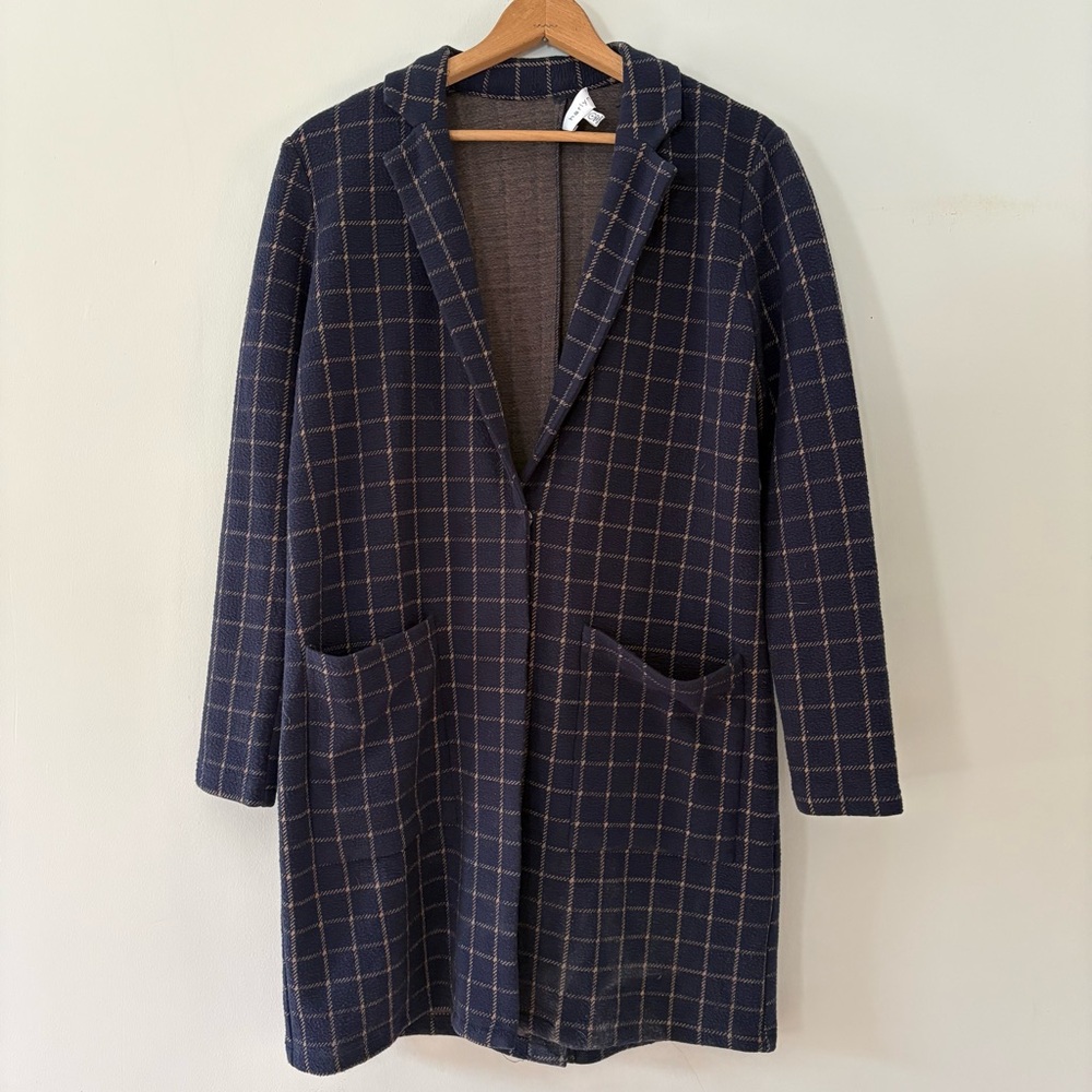 Anthropologie Harlyn Navy Plaid Jacket – Size Small – Snap Front – Mid Length - Picture 3 of 12